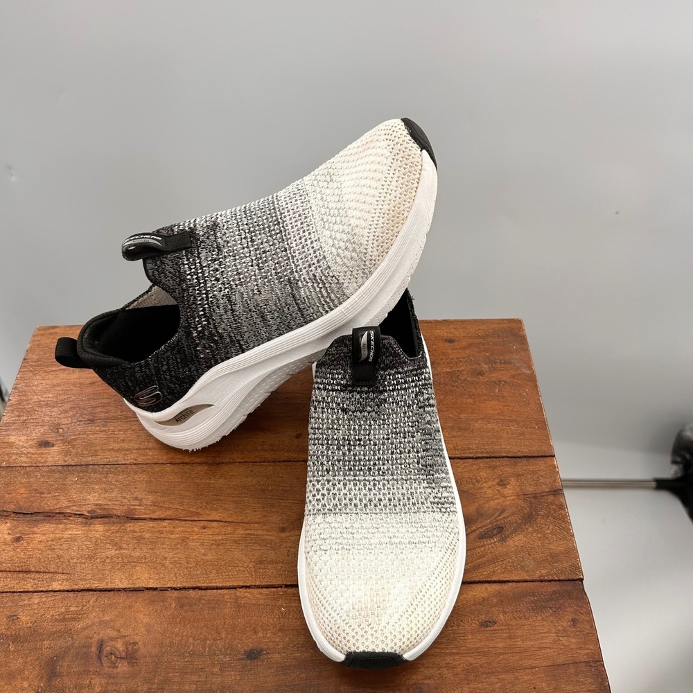 Skechers Arch Fit Ombre Knit Slip On Walking Shoes Black White Grey